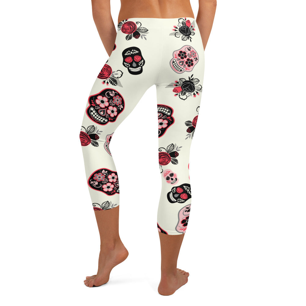 Candy Skull Capris Beige/Black