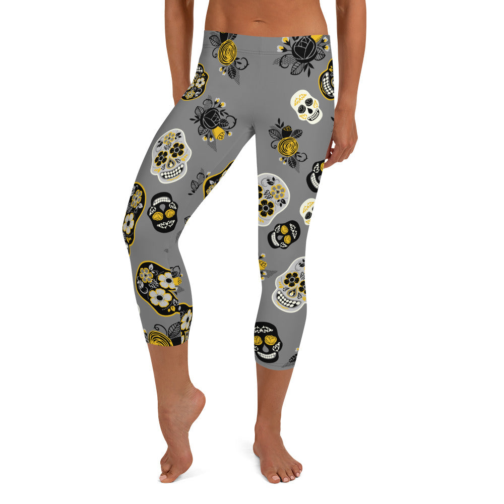 Candy Skull Capris Grey/Black