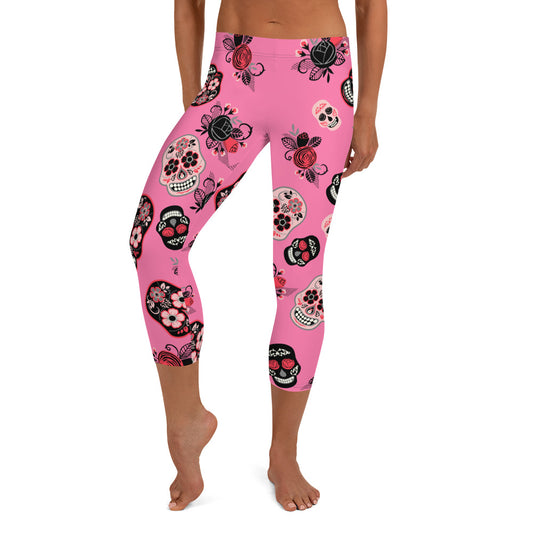 Candy Skull Capris Pink/Black