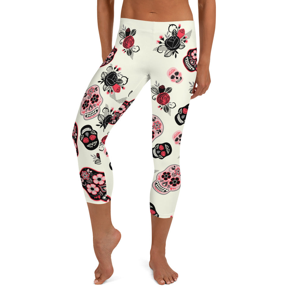 Candy Skull Capris Beige/Black