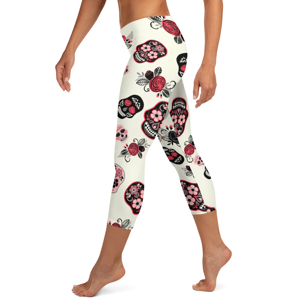 Candy Skull Capris Beige/Black