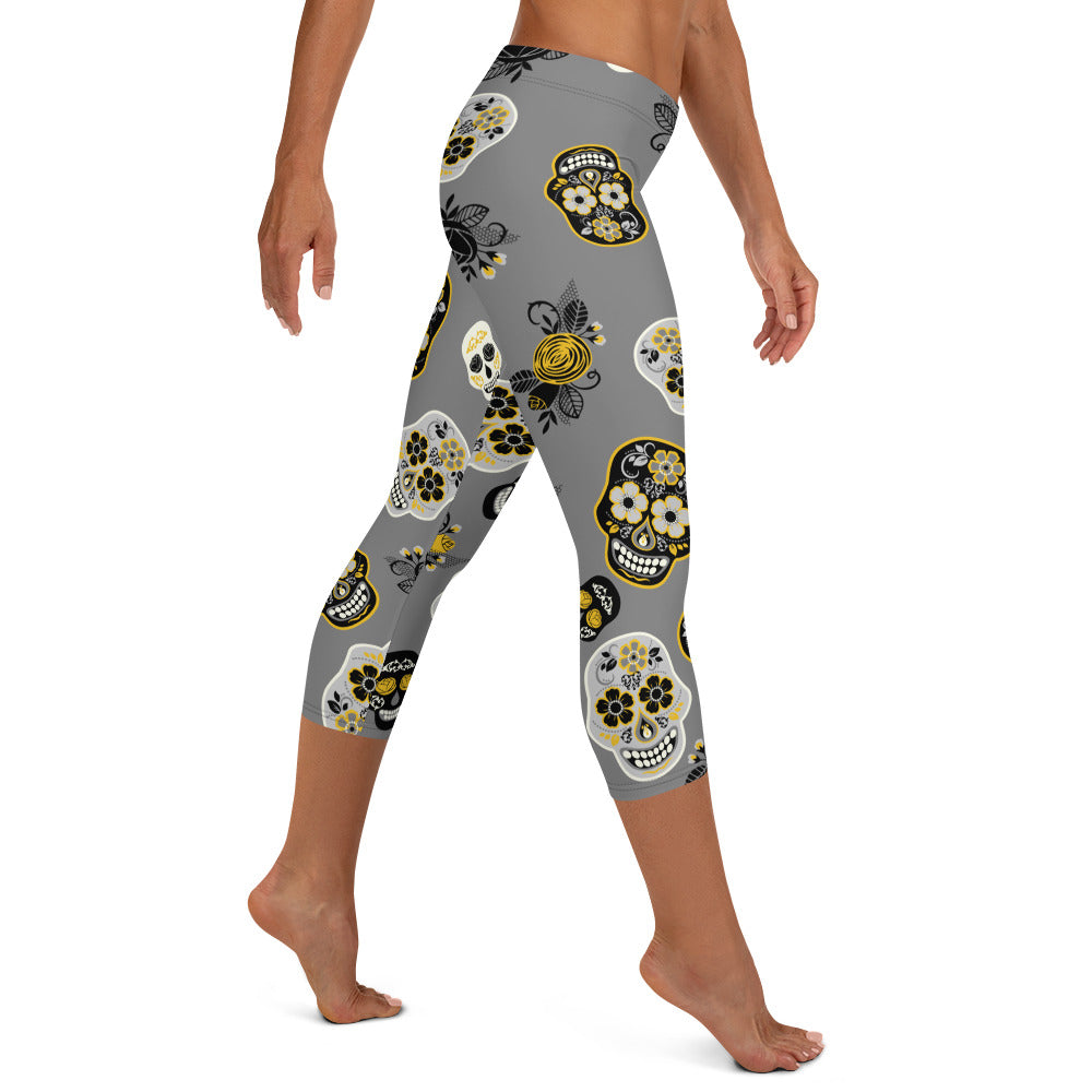 Candy Skull Capris Grey/Black