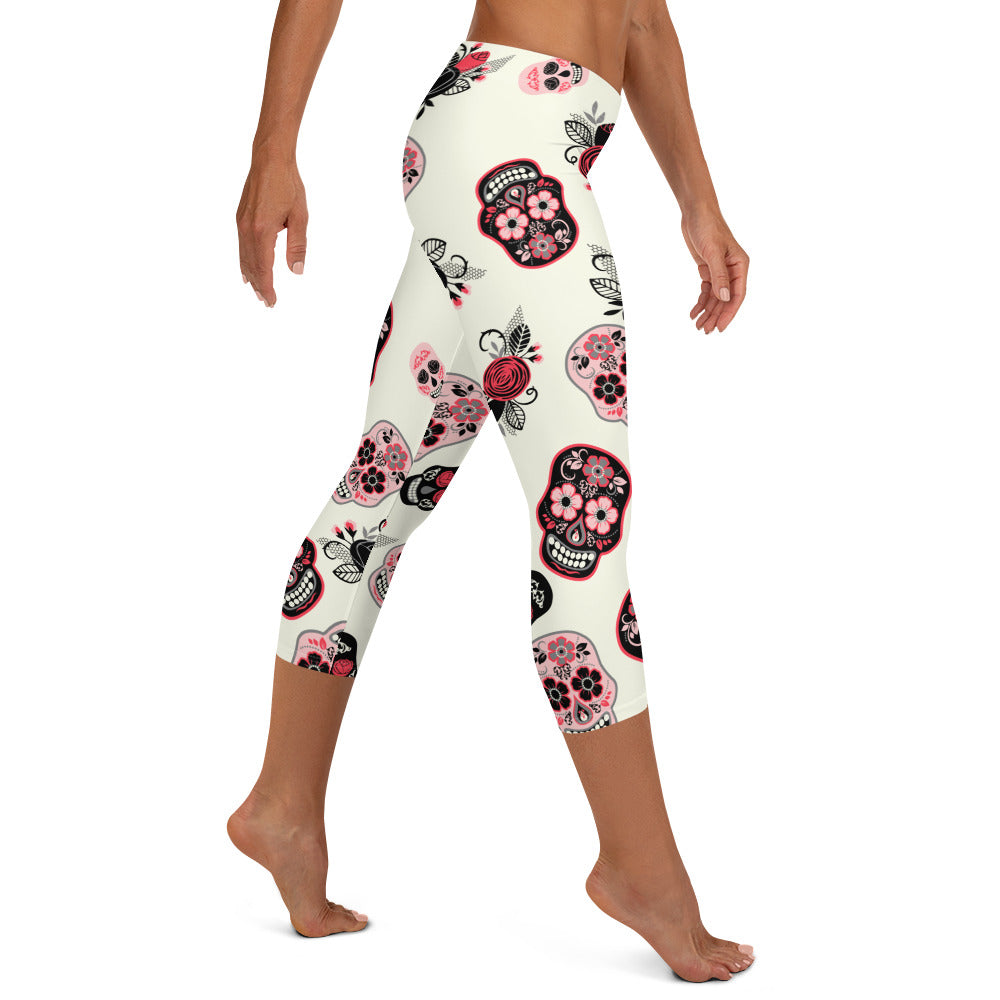 Candy Skull Capris Beige/Black