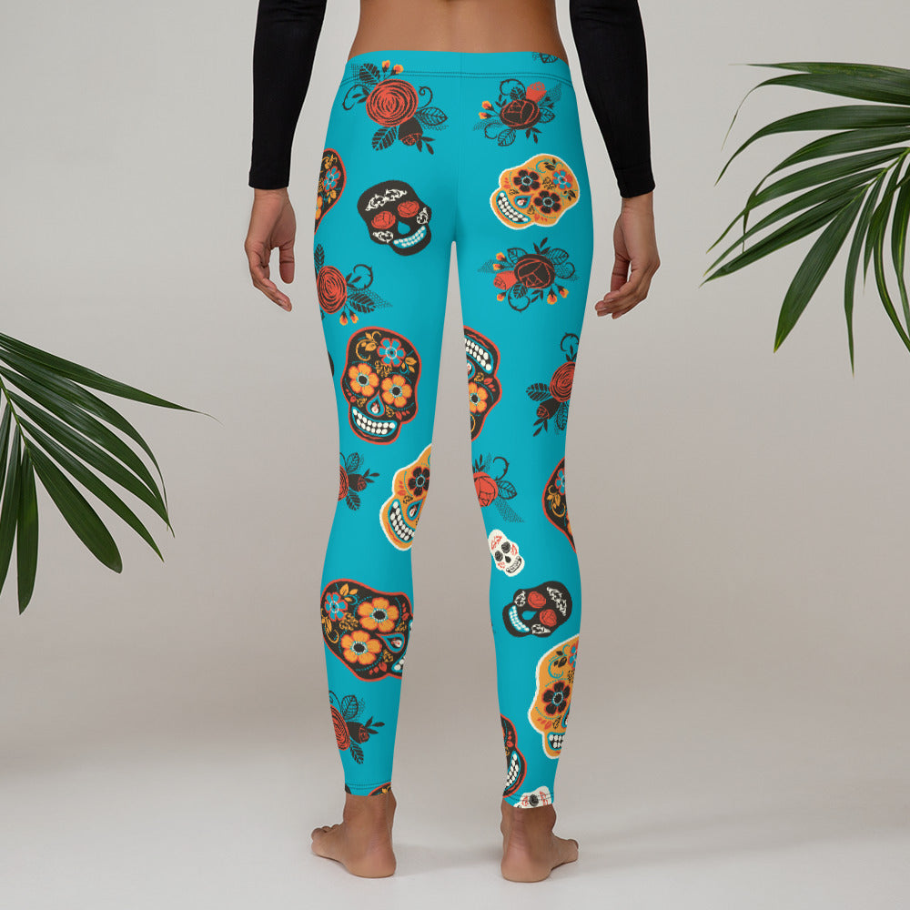 Candy Skull Leggings  Teal/Black