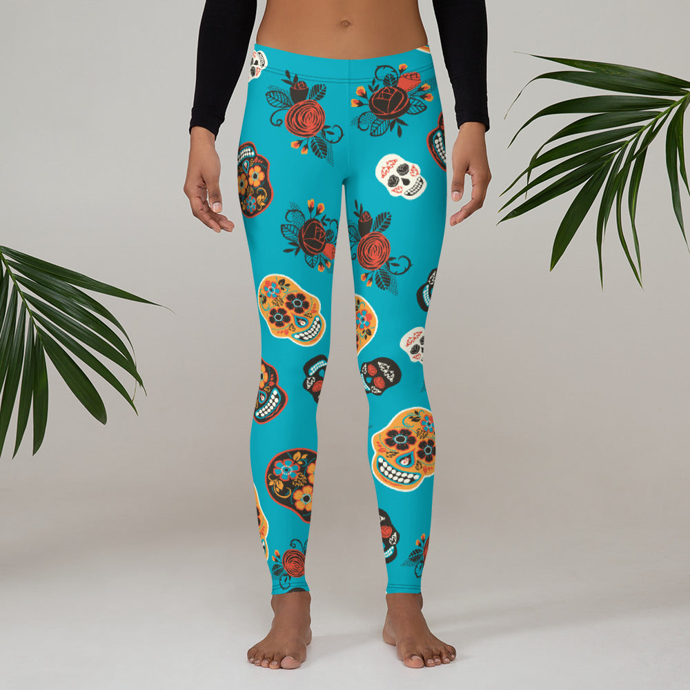 Candy Skull Leggings  Teal/Black