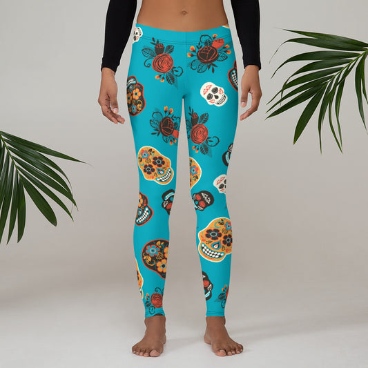 Candy Skull Leggings  Teal/Black