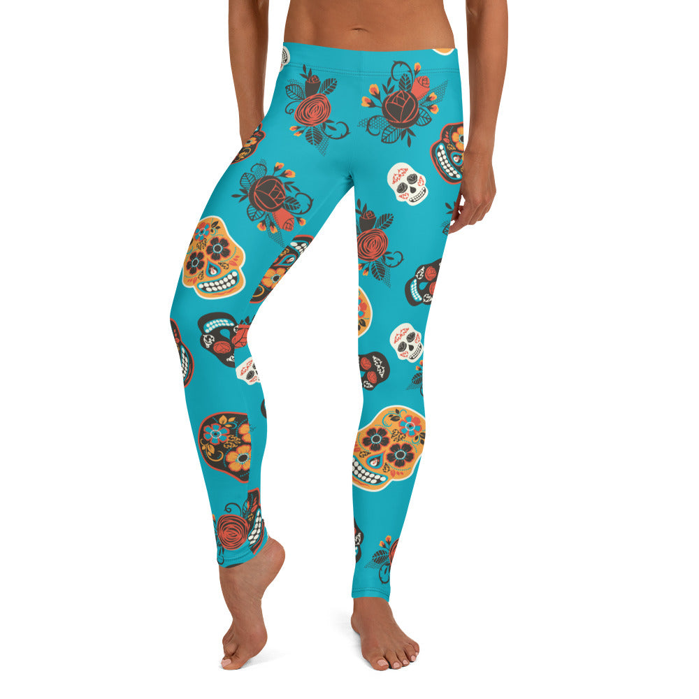 Candy Skull Leggings  Teal/Black