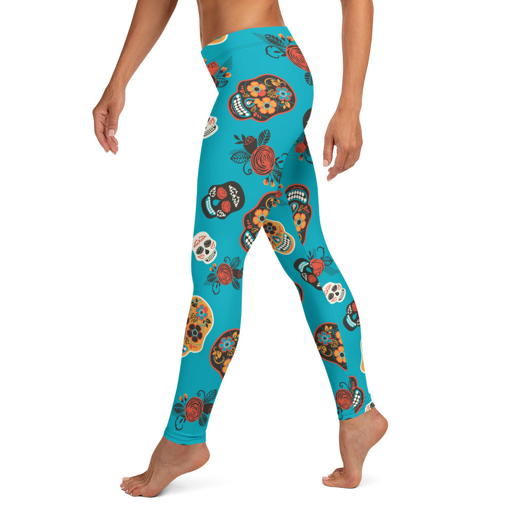 Candy Skull Leggings  Teal/Black