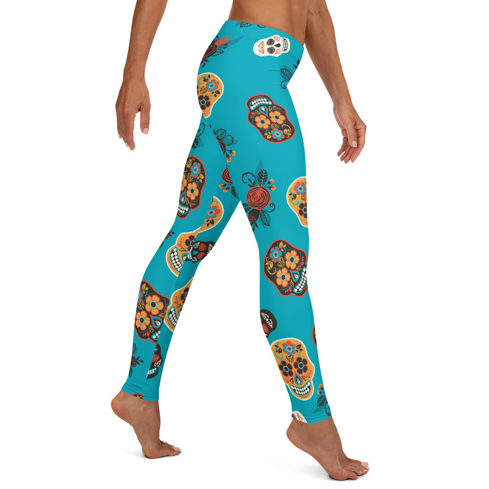Candy Skull Leggings  Teal/Black